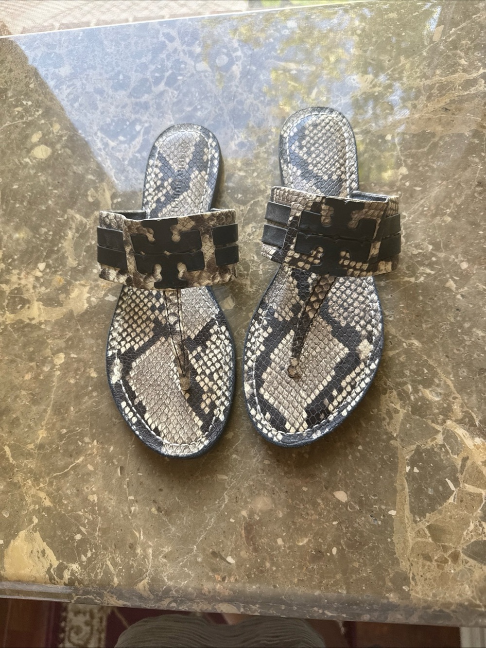 Tory Burch Snakeskin Print Toe-Post Sandals - Neutral Tones